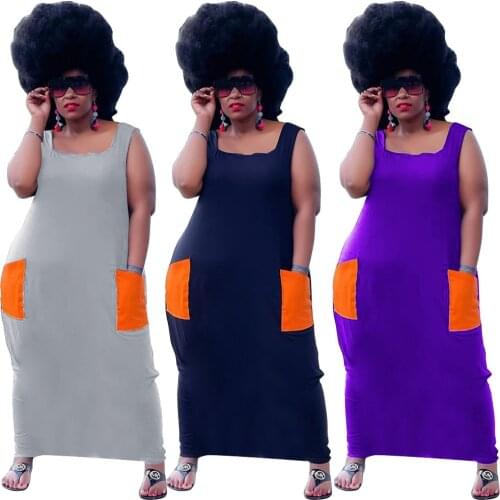 Summer Long Dresses For Women Maxi Party Casual Sexy Sleeveless Holiday Beach Boho Elegant Robe Dress With Pockets 4XL 2021