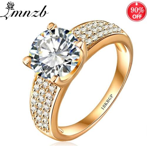 LMNZB Have 18KRGP Logo Solid Yellow Gold Color Rings with 2 Carat Round Lab Diamond Engagement Wedding Rings for Women LR0010