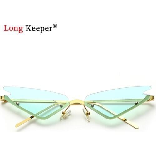 2020 New Rimless Cat Eye Sunglasses Women Luxury Female Green Lens Vintage Brand Narrow Triangle Cateyes Sun Glasses UV400