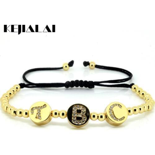 Best Quality 24K Round Beads & Pave Setting CZ TBC Letter Bead Braiding Men and Women Anil Arjandas Macrame Bracelet