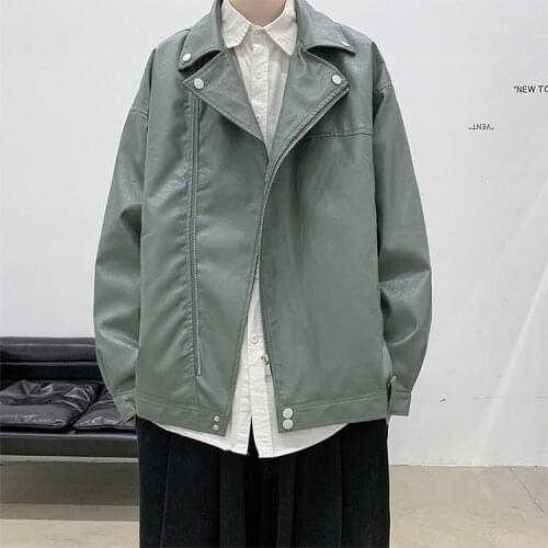 Male Beige Zip Up Jackets Coats Men Black Motorcycle Winter Leather Jacket 2021 Mens Japanese Streetwear Windbreaker