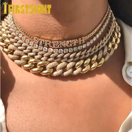 New Iced Out Bling 12mm Cuban Link Bracelet Two Tone Gold Color Cubic Zirconia Hip Hop Fashion Punk Chain Women Jewelry