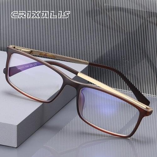 CRIXALIS Vintage Blue Light Blocking Glasses Men Spring Hinge Rectangle Reading Prescription Transparent Eyeglasses Frame Male