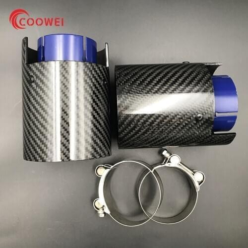One Piece M-P Carbon Fiber+Blue Exhaust Tips For F87 M2 F80 M3 F82 F83 M4 F90 M5 M6 M135i M235i M335I M435I