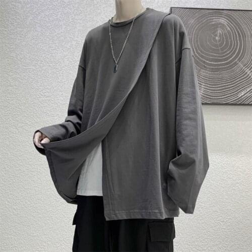 Autumn mens T-shirts Loose languid lazy long sleeve T-shirts teenagers bf original fashion open fork mens T-shirts trend