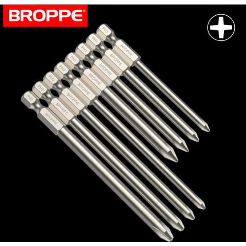 Broppe S2 Alloy Steel Magnetic Cross Head Electric Screwdriver Bits 1/4 inch Hex Shank 50/75/100/150mm Long