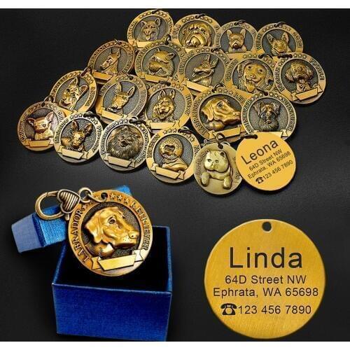 Personalized Dog ID Tag Custom Copper Coated Metal Engraved Large Dog Name Tags Pet Accessories for Labrador
