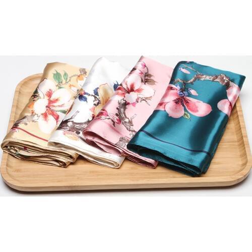 2019 Hijab Scarf For Women Floral Print Kerchief Silk Satin Hair Handkerchief Scarfs Female Square Wraps Head Scarves For Ladies