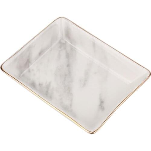 Nordic Style Golden Edged Jewelry Plate Tray Marble Ceramic Ring Dish Holder Jewelry Organizer for Home (Small Size)