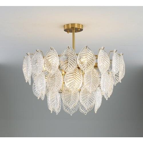 Postmodern Simple Atmosphere Light Luxury Home Living Room Lamp Villa Dining Room Bedroom Creative Glass Leaf Chandelier