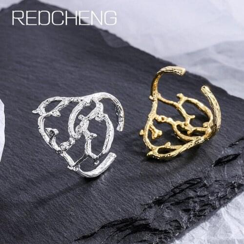 REDCHENG 925 Sterling Silver Branch Vine Texture Rings for Women Fashion Mori Temperament Irregular Pattern Wedding Jewelry Gift