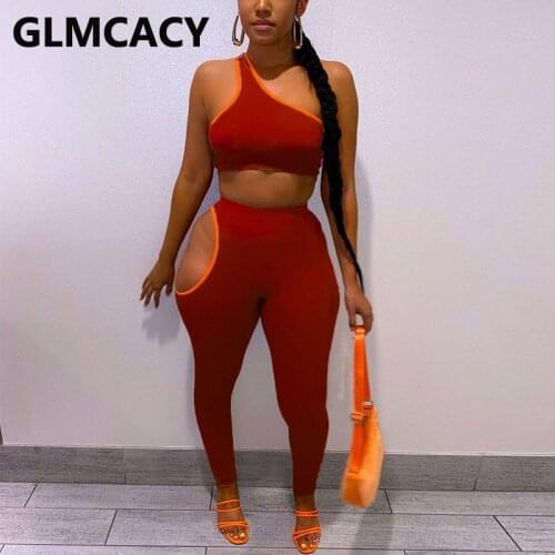 Two Piece Sexy Fitness Suits One Shoulder Crop Top & Skinny Pants Set