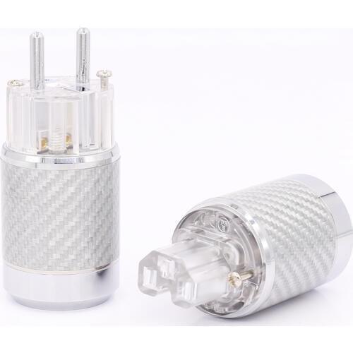 Carbon Fiber Rhodium Plated EU Mains Power Connector Female IEC Plug hifi