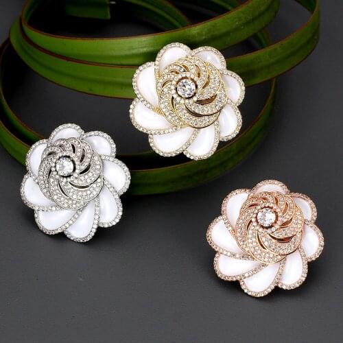 TIRIM Golden Flower Enamel Dangle Earrings for Women Cubic Ziron Gold Stub Stereo Earing Fashion Jewelry Gifts Three-dimensional