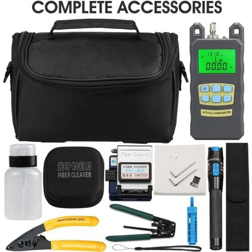 FTTH Fiber Optic Tool Kit with Fiber Cleaver -70~+10dBm Optical Power Meter Visual Fault Locator 5km