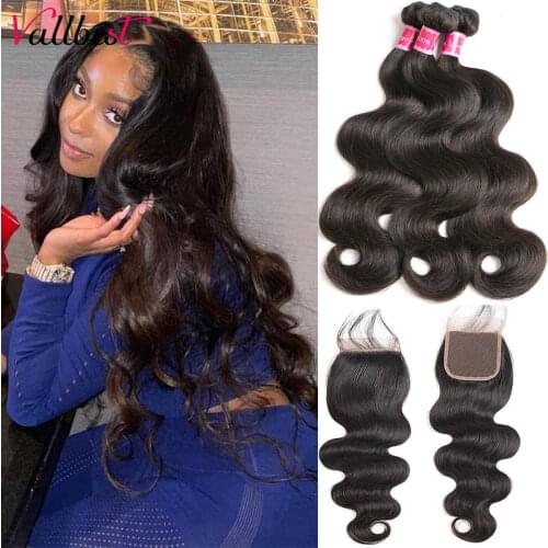 Vallbest Brazilian Hair Body Wave Bundles With 4x4 Closure Human Hair Extension 3 Bundles With Closure 100g/Pcs Weave Bundles