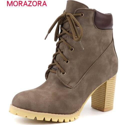 MORAZORA 2021 big size 48 women ankle boots round toe lace up winter boots high heels platform shoes ladies office shoes