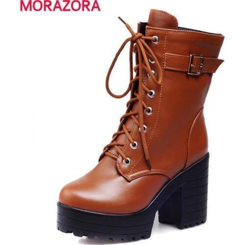 MORAZORA Autumn 2020 PUsoft leather ankle boots for women spring autumn high heels shoes woman fashion boots platform
