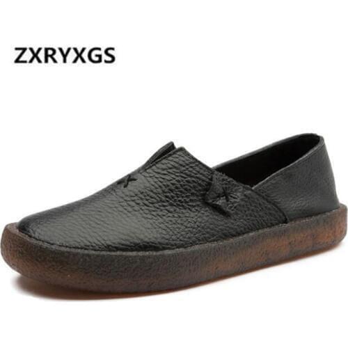 Best Sale Handmade Genuine Leather Shoes Women Flats 2020 New Comfortable Breathable Casual Shoes Non-slip Women Flat Shoes