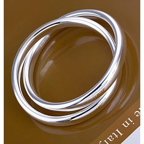 Pure Silver 925 Bangles For Women Two Big Round Loop Cuff Bangle & Bracelet Wristband Pulseira Femme Wedding Bridal Jewelry Gift