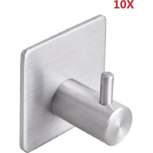 10PCS 304 Stainless Steel Hooks Hanger Self Adhesive Robe Towel Hook for Bathroom