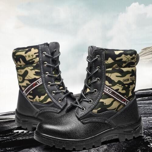 2020 Fashion Warm Canva Leather Boots Men Cold-proof Tooling Safety Shoes Mens Winter Safety Boots Steel Toe Shoes Work Boots