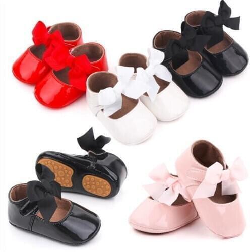 2021 Spring Baby Shoes Fashion Newborn PU First Walkers Lovely Bowknot Antislip Infants Girls Princess Shoes