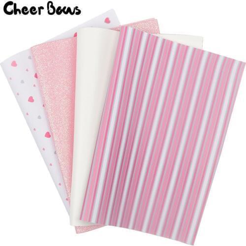 4 Pcs/Set Pink Series Fabric Romantic Sheet Set Multiple Leather Material DIY Hair Bows Valentines Day Sewing Materials 22*30CM