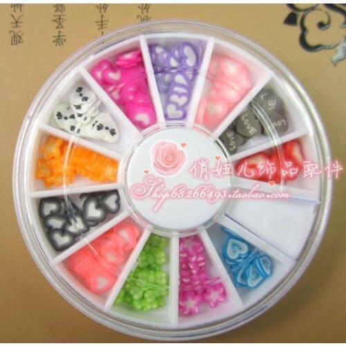 5sets/lot 12 Color Nail Art Fimo 3D Polymer Clay Heart-shaped DIY Slice Decoration Tips Free shipping