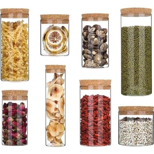 5PCs 200/220/400/500/550ml Food Storage Glass Jar Kitchen Storage Bottle Sealed Cans with Cover Large Capacity Glass Jar Tea Box