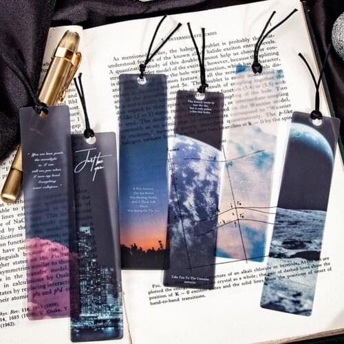 5pcs/Set Roaming the Universe Frosted PVC Bookmarks Card Moon Stars Clouds Sky Ins Style Book Page Marker Gifts For Friends Boys