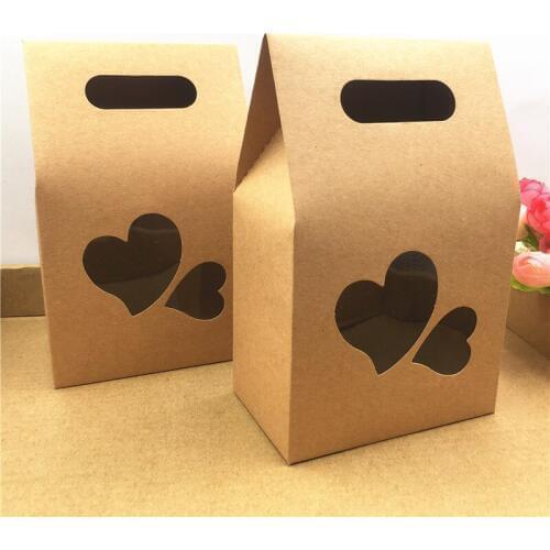 50Pcs 10x6x16cm Vintage Paper Handling Case Box With Plastic Transparent PVC Two Hearts For Wedding Candy Petals Carrying Box