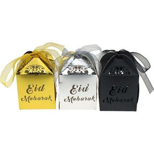 50pcs Paper Eid Mubarak Candy box Happy Eid Gift Box Ramadan Kareem Party Decor Islamic Muslim Party Decoration Supplies