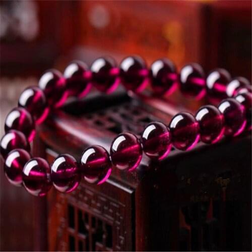 8mm Genuine Purple Natural Garnet Bracelets For Women Female Stretch Clear Crystal Round Bead Bracelet Drop Shipping