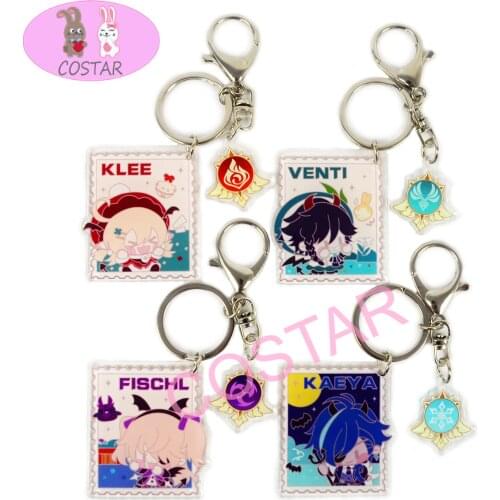 Anime Keychain Genshin Impact Acrylic Key Chain Accessories Cute Figure Klee Venti Fischl Kaeya Bag Pendants Fans Gift Wholesale