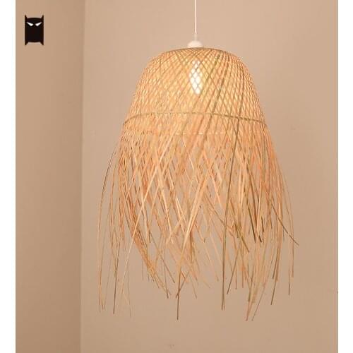 Bamboo Wicker Rattan Hair Pendant Light Fixture Art Decorative Rustic Country Japanese Style Hanging Ceil Lamp Shop Room Design