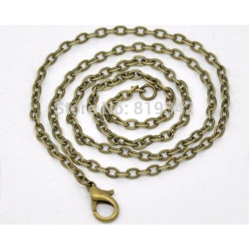 Free Shipping 24 Strands Antique Bronze Lobster Clasp Flat Link Chain Necklaces 16" Findings