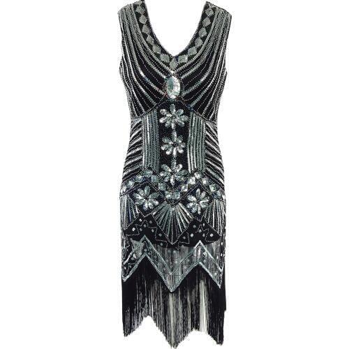 Shining Womens 1920s Style Flapper Dress 1920s Vintage Gatsby Great Gatsby Charleston Sequin Tassel Party Knee-Length Dress