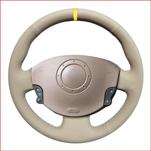 Artificial Beige Leather Yellow Marker Steering Wheel Cover for Renault Megane 2 Scenic 2 Grand Scenic Kangoo 2
