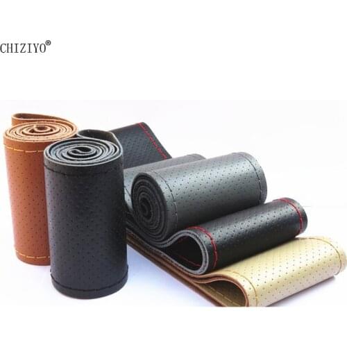 CHIZIYO Truck Bus Genuine Leather Steering Wheel Cover With Needles And Thread 42 45 47 50 cm Car DIY Handmade