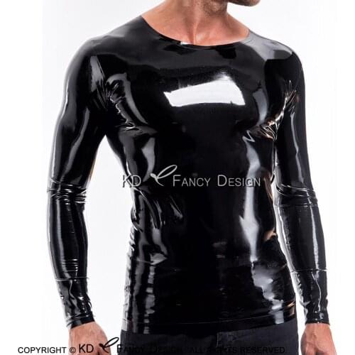 Black Sexy Latex Shirt With Long Sleeves Round Collar Rubber Clothings Clothes Top YF-0104
