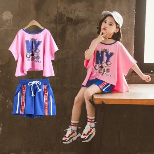 Children Clothing Beach Sets Summer White Pink Letter Cartoon T-shirt and Stripe Shorts Kids Girl 2Pc Novel Street Clothes Suits