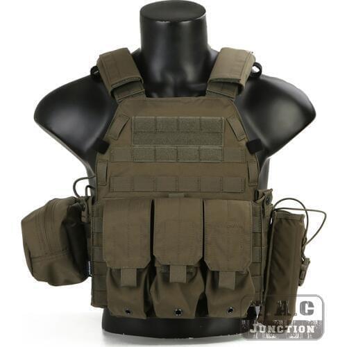 Emerson LBT6094A Tactical Airsoft Vest Modular MOLLE Plate Carrier W/ Triple Mag & Radio Pouch & Accessories Pouch RANGER GREEN