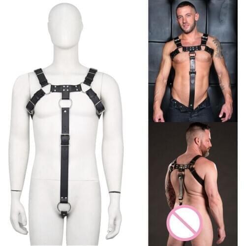 Fetish Men Sexual Body Harness Strap Erotic Male Leather Tops Chest Harness Belt Rave Festival Gay Clothing for BDSM Bondage Sex