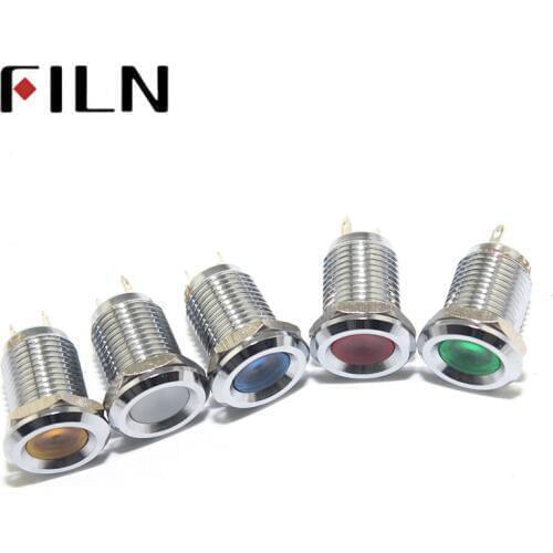 FILN pilot signal lamp 12mm 12v 24v 110v red blue green white led light