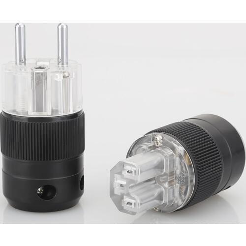 Hifi Hi-End Silver plated Transparent Schuko EU power plug for Audio power cable extension adapter