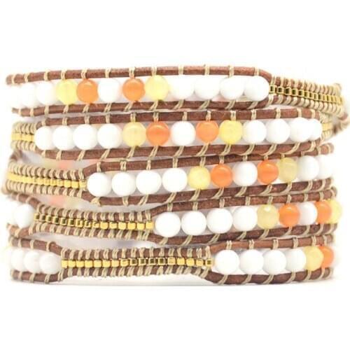 Classic Boho Bracelet Unique Natural Stone Vintage Leather Wrap Bracelets Wholesale Bohemian Bracelet Dropship