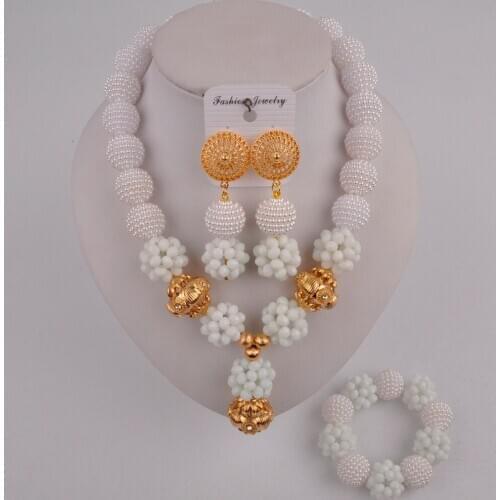 White african necklace jewelry set crystal and simulated pearl FZZ104