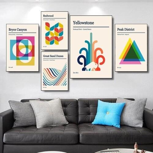 Colorful Redwood National Park Canvas Painting Travels Cities Retro Geometric Posters and Prints Wall Art Picture for Home Decor