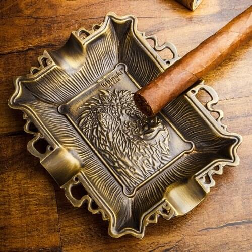 LUBINSKI Creative Pure Copper Cigar Cigarette Ashtray 4 Cigars Holder Travel Tobacco embossment Ash Tray For COHIBA New Arrival
